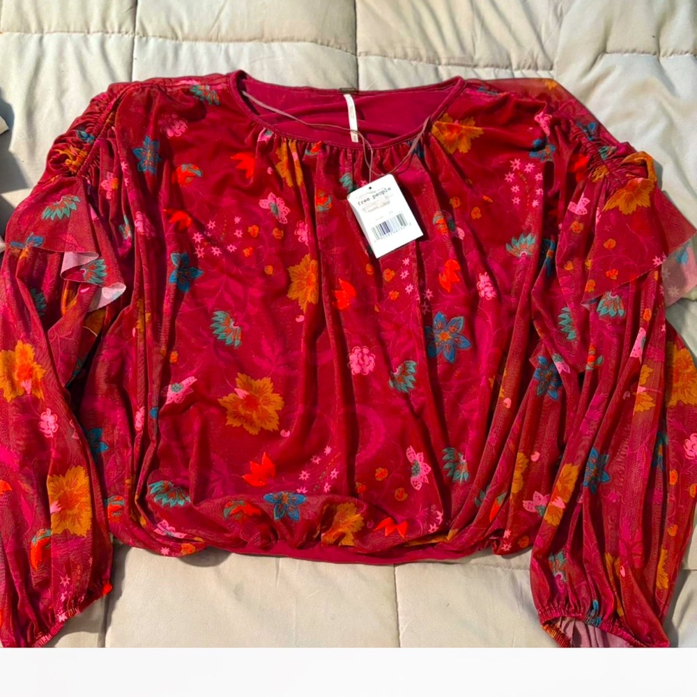 Free People Floral Red Women's Top